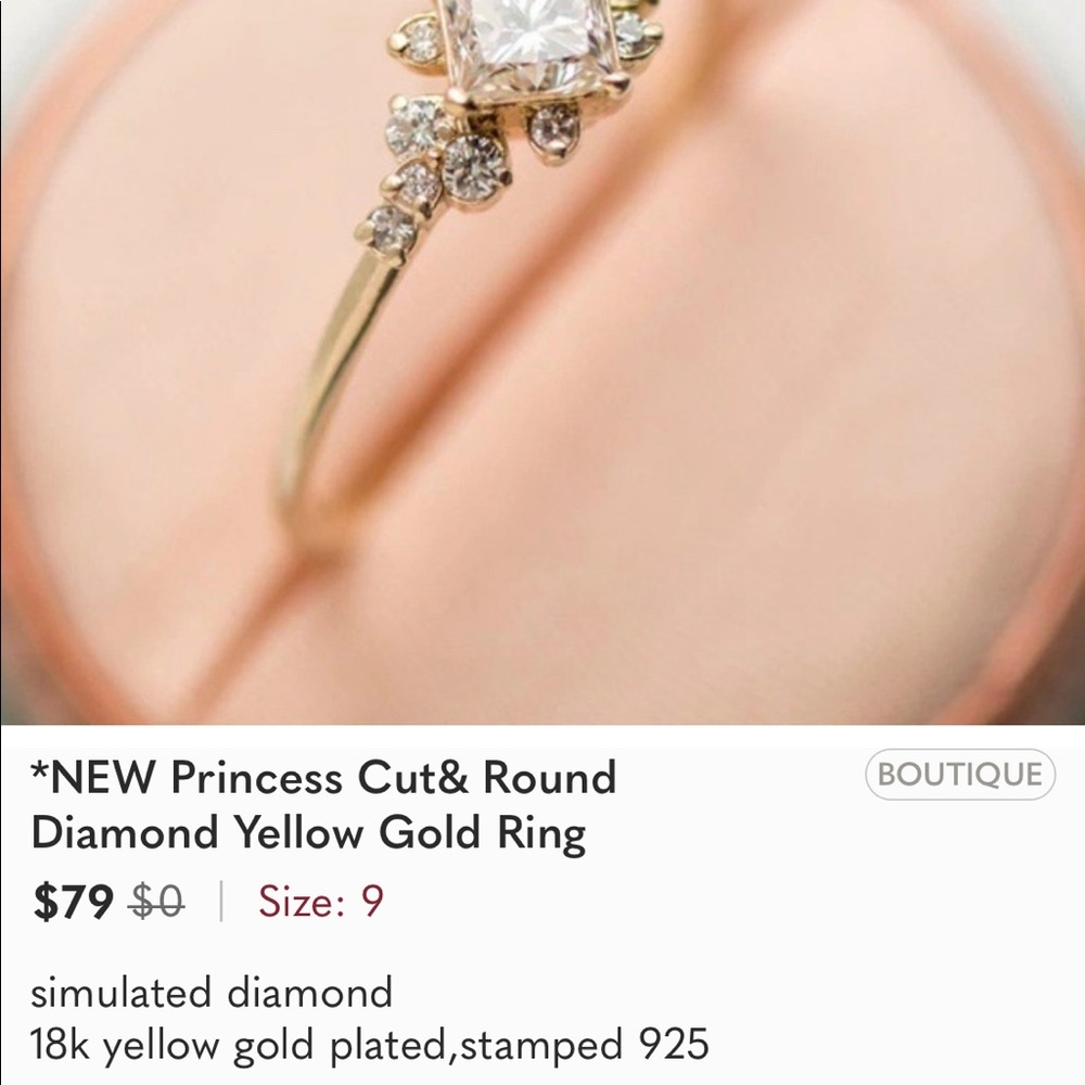 *NEW Princess Cut& Round  Diamond Yellow Gold Ring - Picture 6 of 7